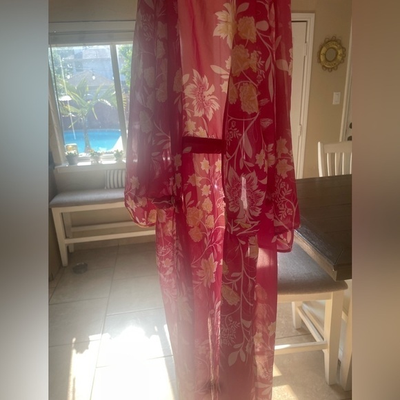 New Vince Camuto Boho Women's Pink Floral Chiffon Cardigan Duster - Picture 8 of 9